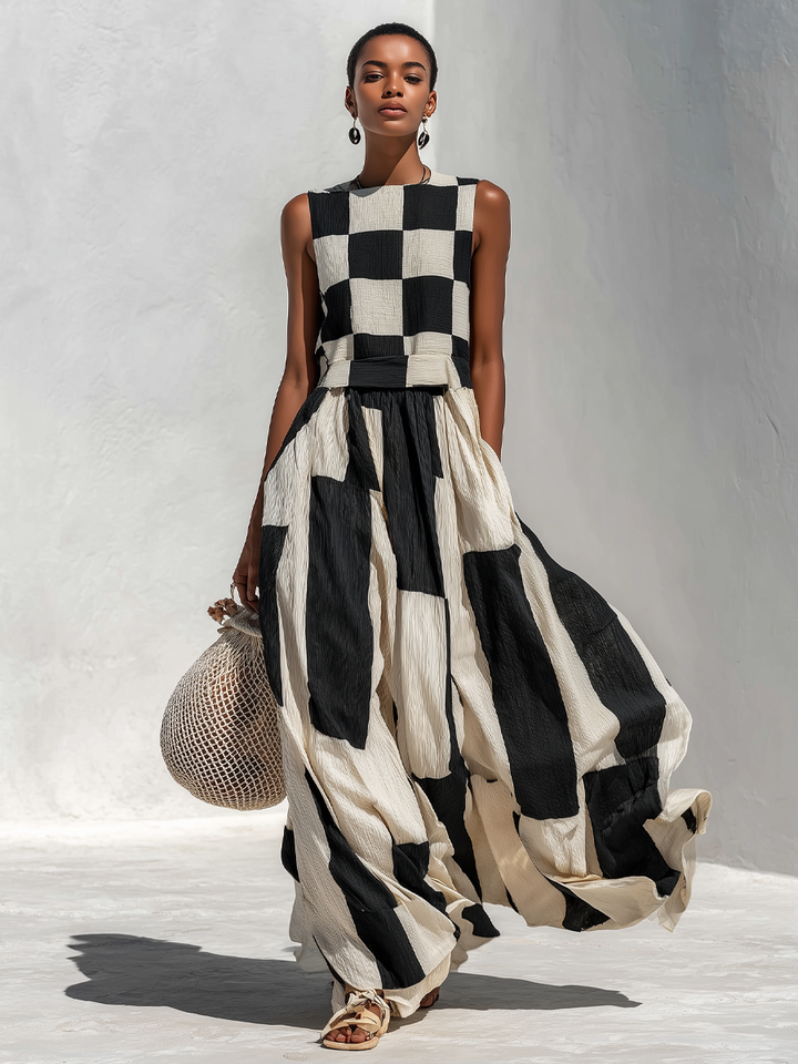 Audrey | Sleeveless Contrast Maxi Dress