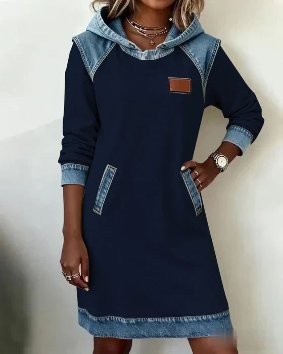 Lunariae – Casual Contrast Hoodie Dress