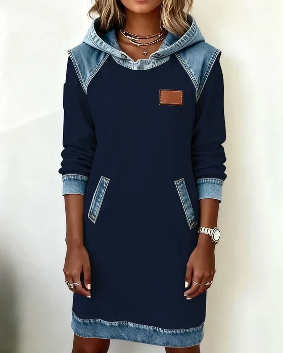 Lunariae – Casual Contrast Hoodie Dress
