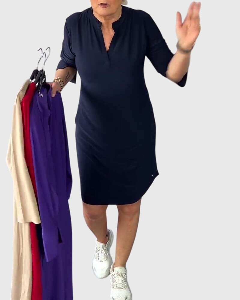 Katherine | Solid V-Neck Dress