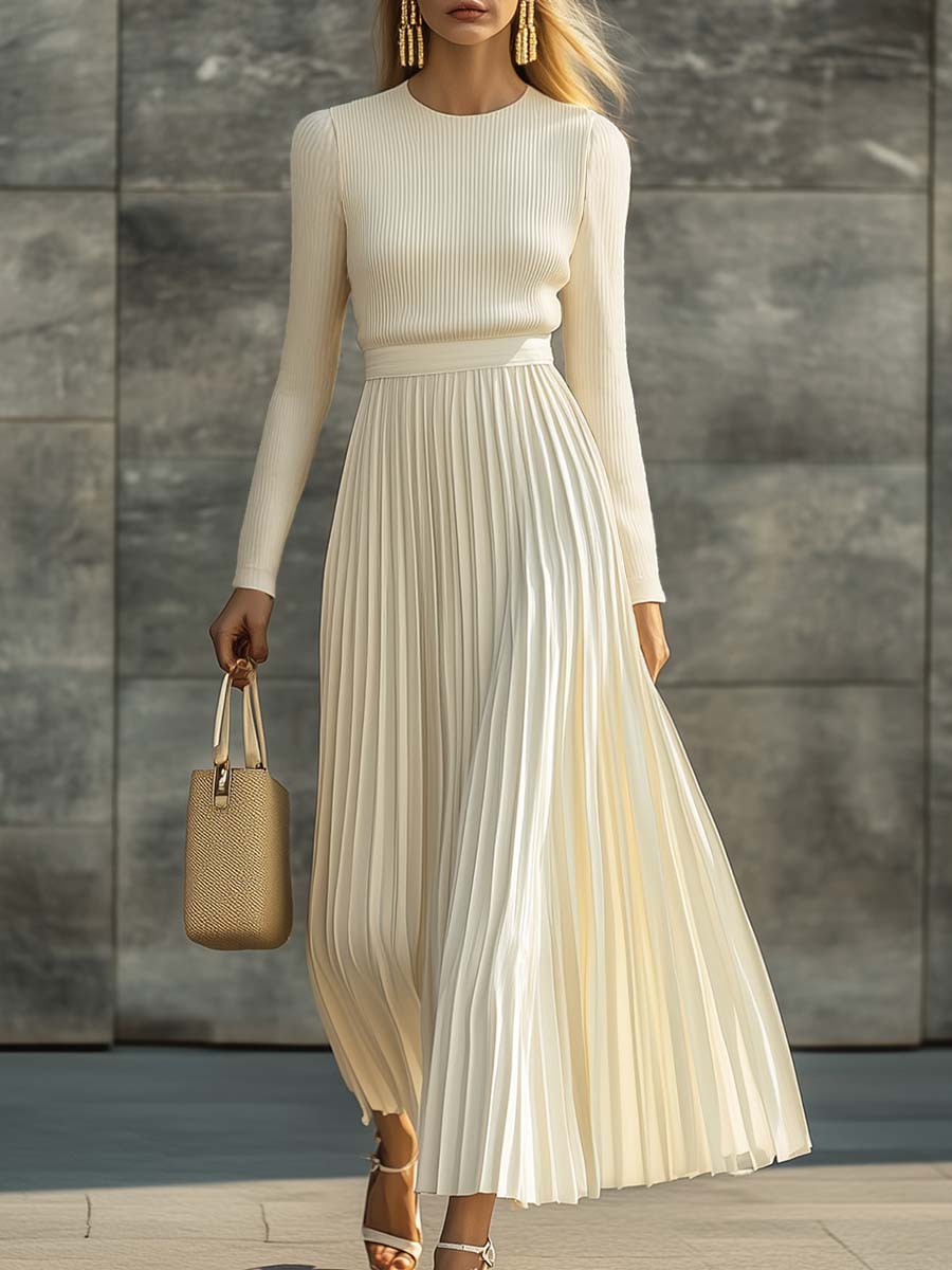 Charlotte | Ribbed Knit Pleated Midi Dress