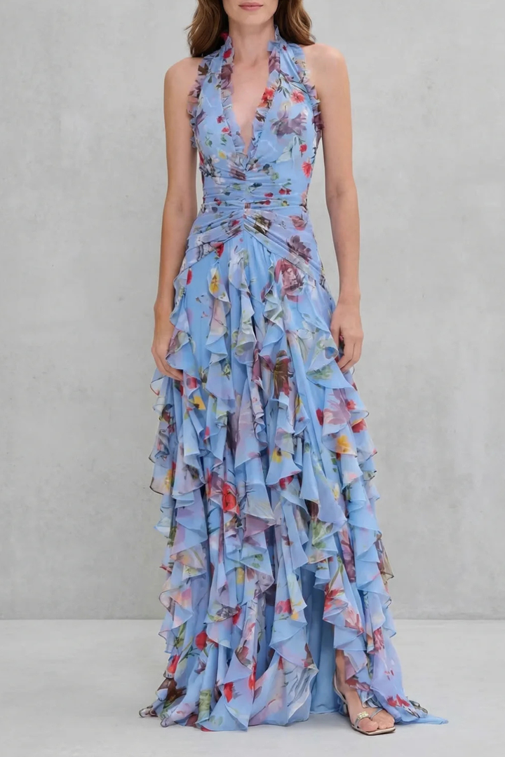 Belladina – Romantic rose cascade – Halter maxi dress