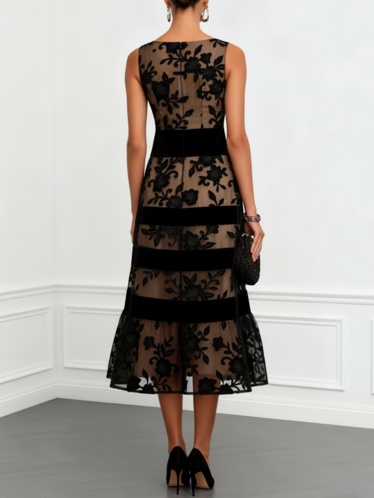 Cordelia | Black Floral A-Line Midi