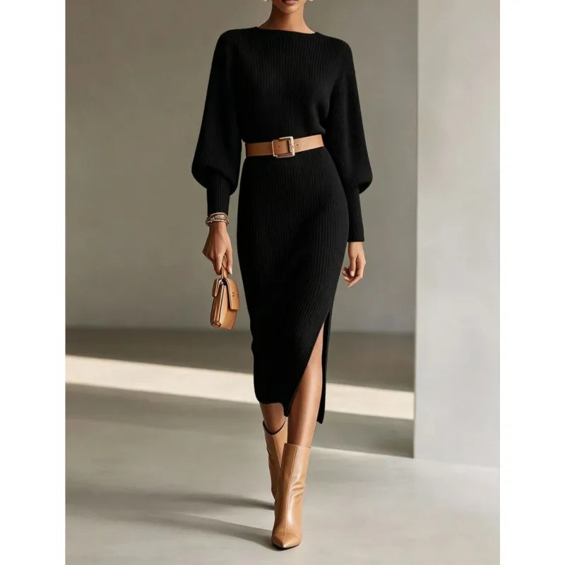 Lynn | Ribbed Knit Midi Dress