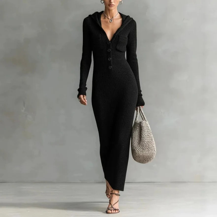 Letitia | Hooded Ribbed Knit Dress