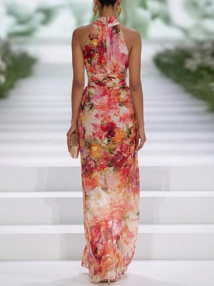Stacey | Red Floral Halter Dress