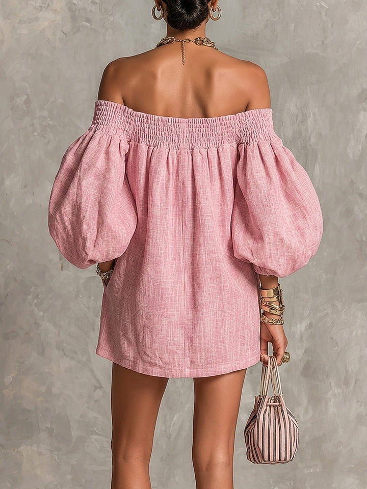 Whitney | Off-Shoulder Lantern-Sleeve Mini Dress