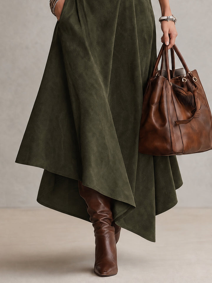 Turtleneck Top And Asymmetrical Skirt Set (with belt)