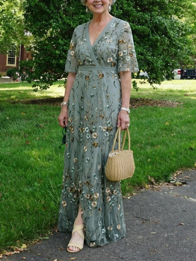 Evadne | Floral Short-Sleeve Maxi Dress