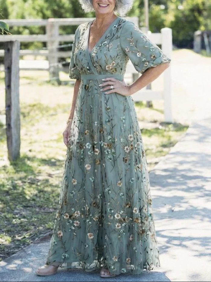 Evadne | Floral Short-Sleeve Maxi Dress