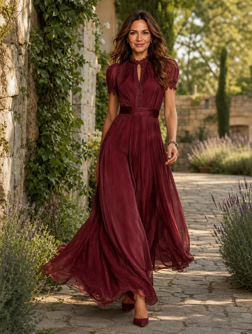 Ruffle Neck Pleated Dress for Women
