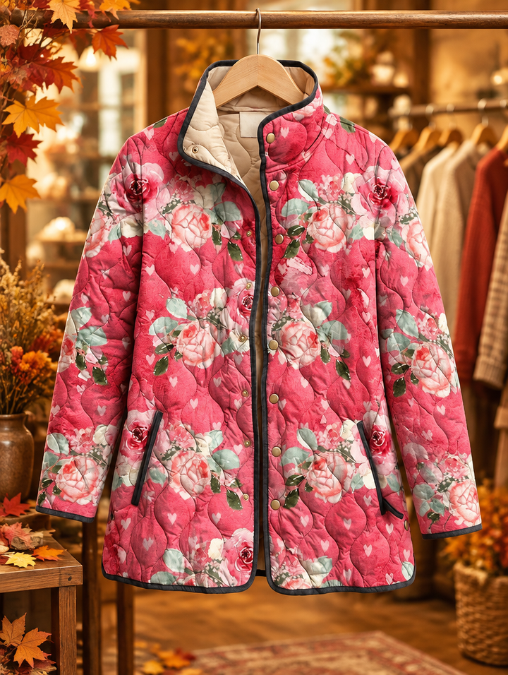 Freya | Charming Pink Floral Print Quilted Jacket