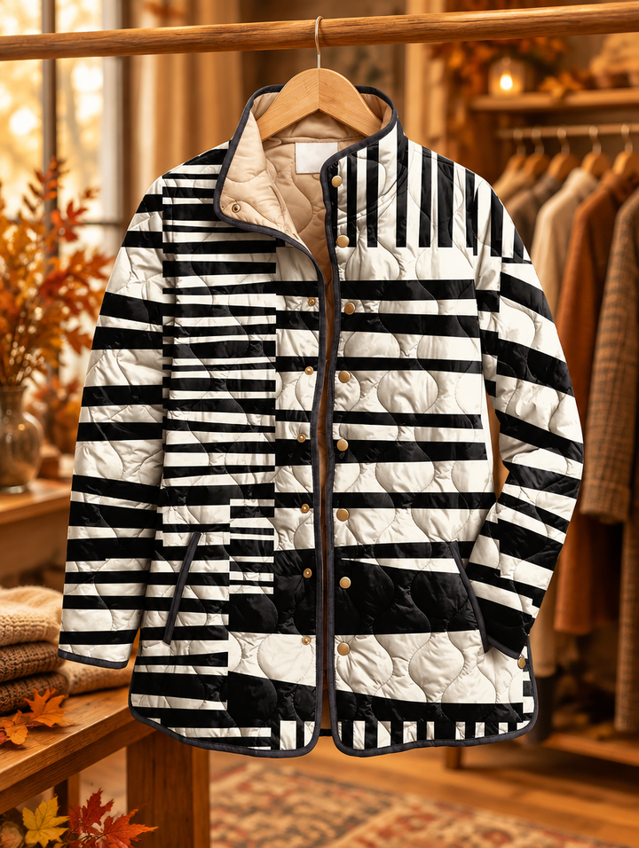 Miren | Black and White Abstract Quilted Jacket