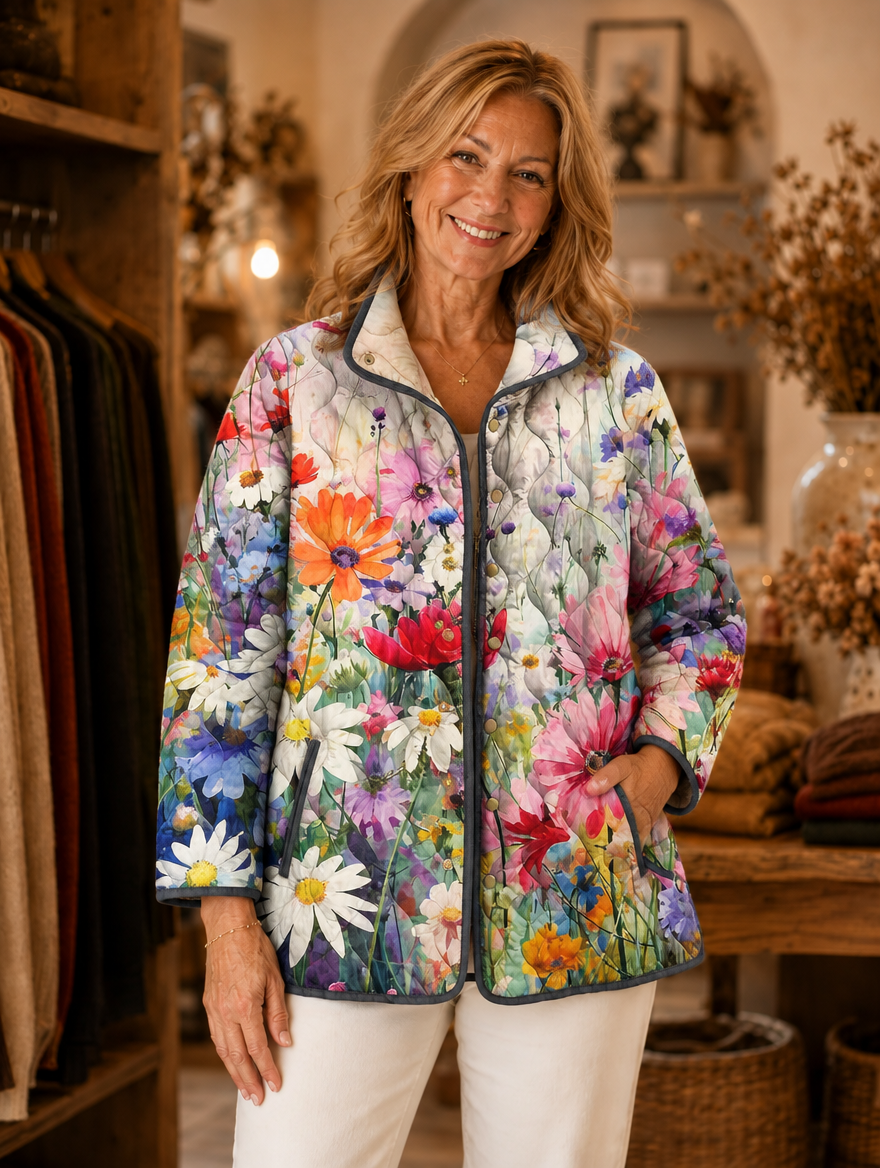 Kaia | Charming Vintage Floral Print Quilted Jacket