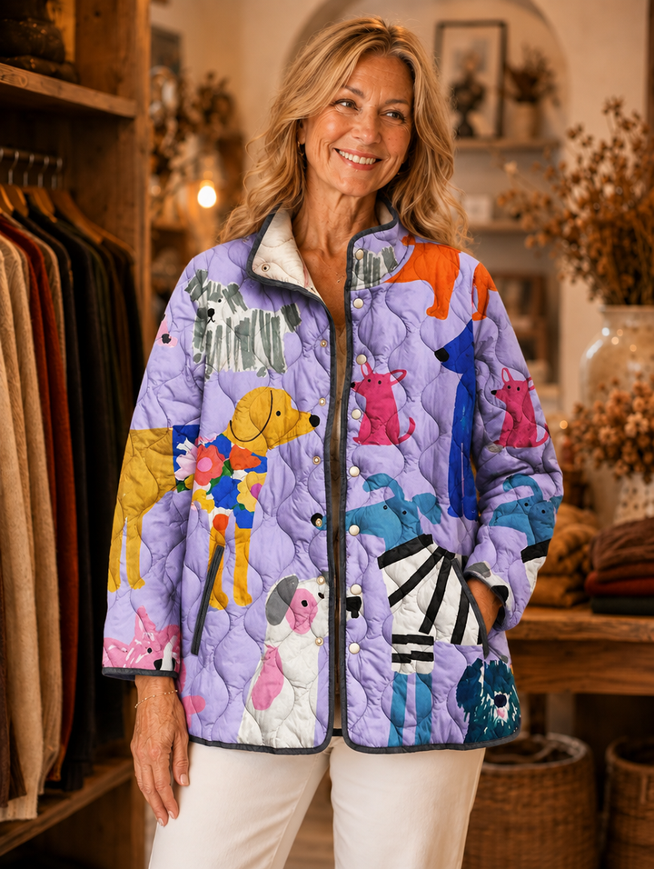 Rhea | Casual Quilted Jacket with Dog Print