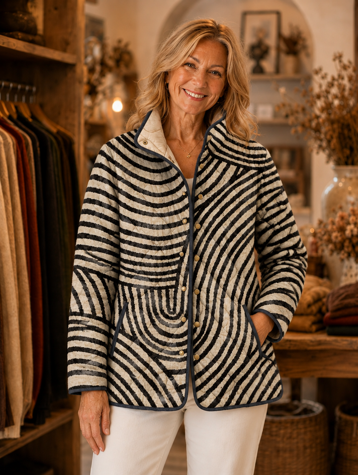 Inaya | Retro Hand-Drawn Circle Design Quilted Jacket