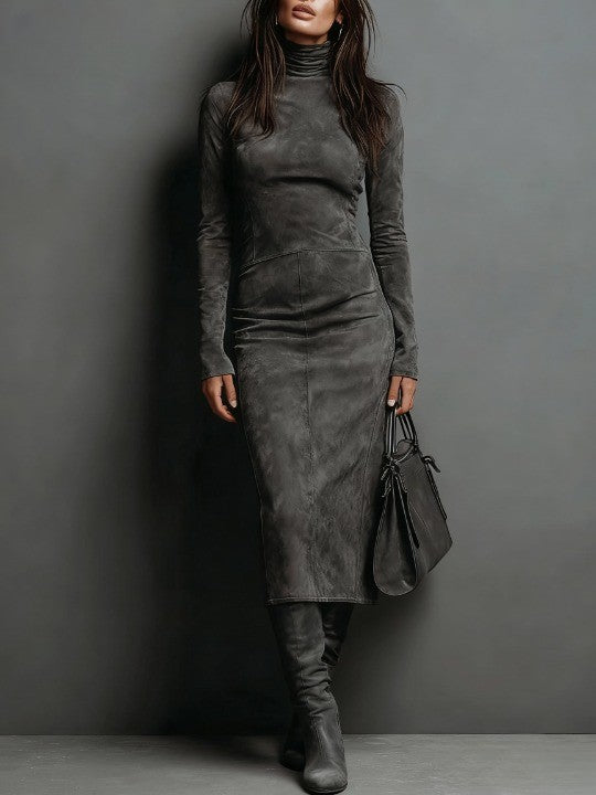 Katherine | Brown Turtleneck Midi Dress